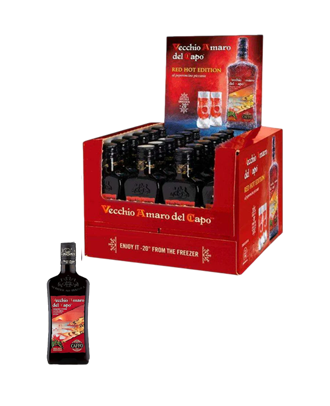 VECCHIO AMARO DEL CAPO AL PEPERONCINO RED HOT EDITION MIGNON CL 5  CONFEZIONE DA 24 BOTTIGLIETTE