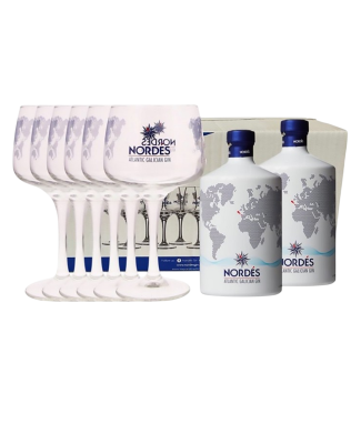 GIN NORDES ATLANTIC SET 2 BOTTIGLIE CL 70 + 6 BICCHIERI