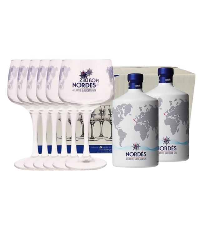 GIN NORDES ATLANTIC SET 2 BOTTIGLIE CL 70 + 6 BICCHIERI