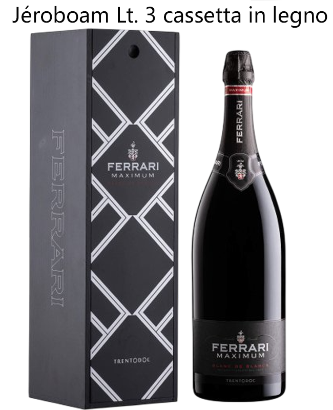 FERRARI TRENTO DOC BLANC DE BLANCS MAXIMUM LT 3 JEROBOAM CASSETTA NERA IN LEGNO