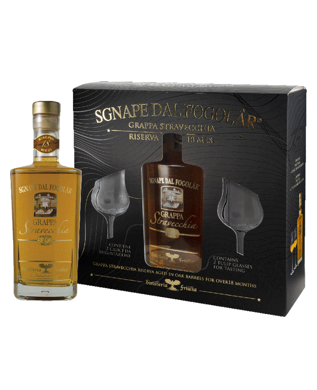 GRAPPA SGNAPE DAL FOGOLÀR STRAVECCHIA CAFFO 70 CL + 2 CALICI