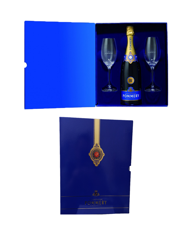 CHAMPAGNE POMMERY BRUT CL 75 CONFEZIONE REGALO CON 2 FLUTE